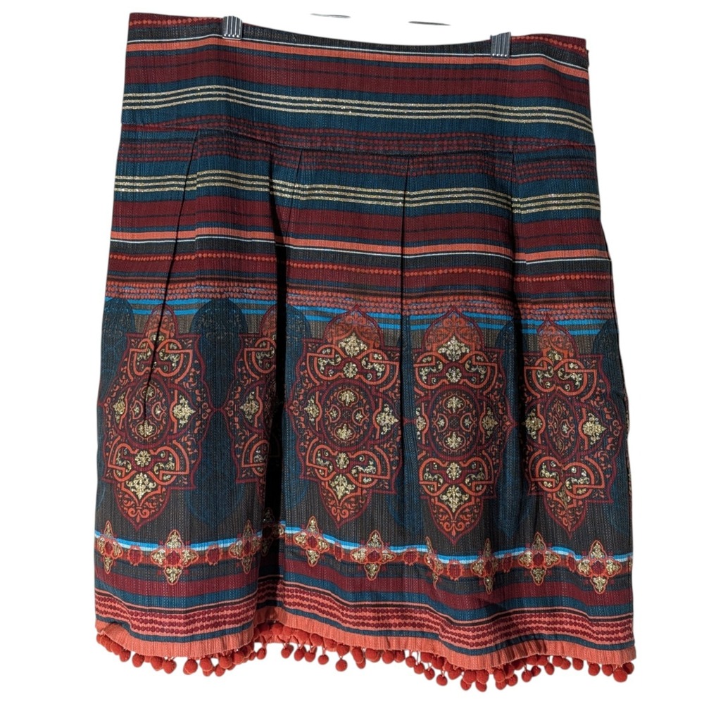 Kenzie Girl Skirt Linen Blend Pleated Gypsy Pom Pom Hem Indian Y2K Juniors Seven